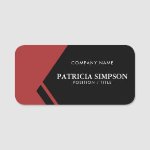 Elegant Black Dark Red Professional Style Name Tag