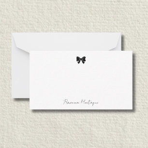 Elegant Black Decorative Bow Handwritten Name Note Card