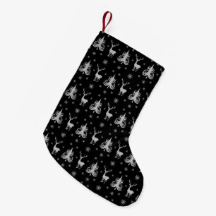 Elegant Black Deer Pattern Small Christmas Stocking