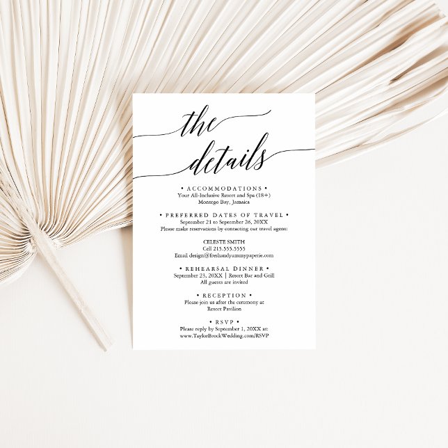 Elegant Black Destination Wedding Travel Details Enclosure Card (Creator Uploaded)