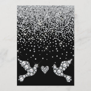 ELEGANT BLACK DIAMOND CRYSTAL DOVE WEDDING INVITATION