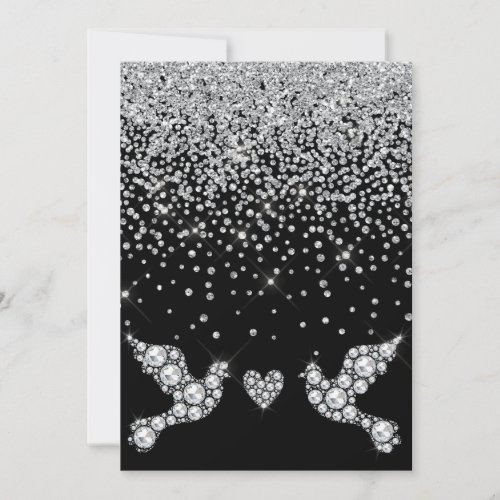 ELEGANT BLACK DIAMOND CRYSTAL DOVE WEDDING INVITATION