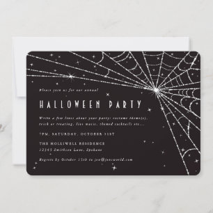 Elegant Black Diamond Spider Web Halloween Party Invitation