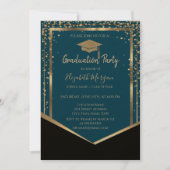 Elegant Black,Diamonds Gold Grad Cap Graduation  Invitation (Front)
