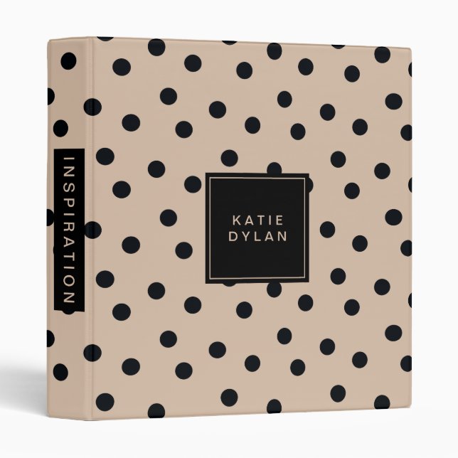 Elegant Black Dots on Beige 3 Ring Binder (Front/Spine)