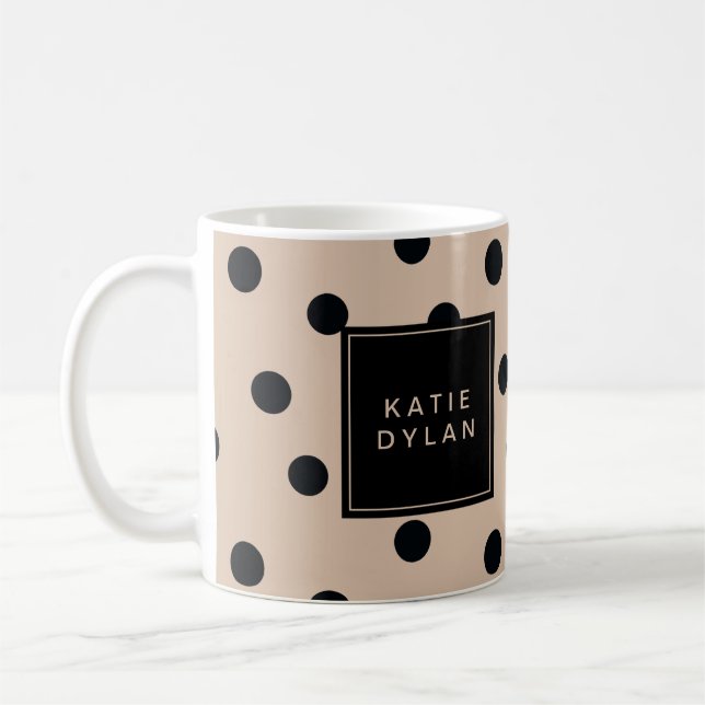 Elegant Black Dots on Beige Coffee Mug (Left)