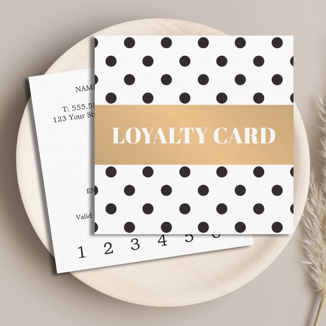 Elegant Black Dotted Faux Gold Stripe Beauty Loyalty Card (Creator Uploaded)