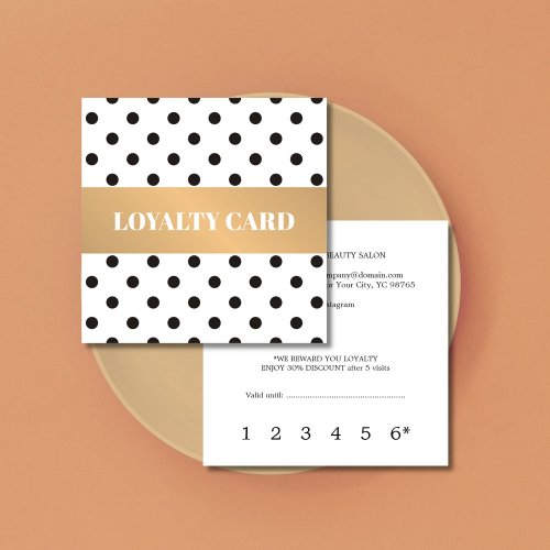 Elegant Black Dotted Faux Gold Stripe Beauty Loyalty Card