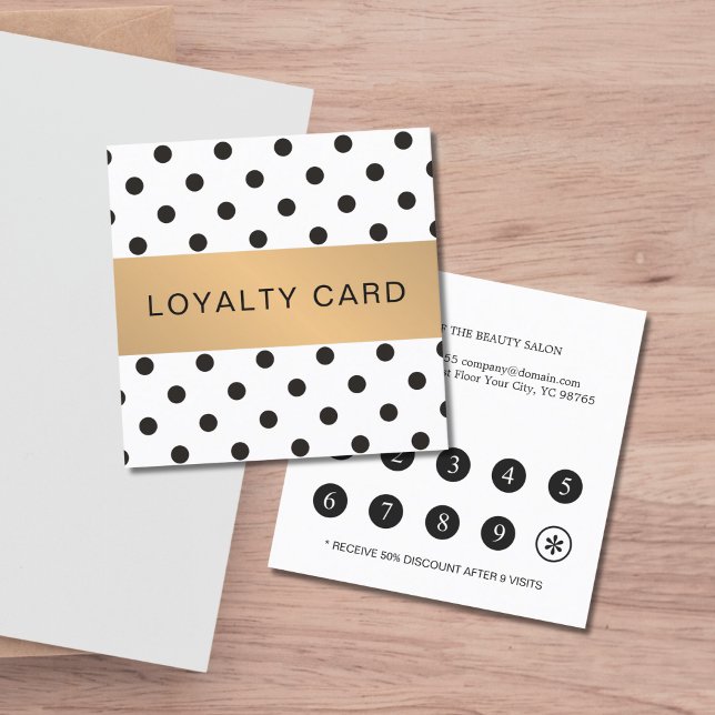Elegant Black Dotted Faux Gold Stripe Loyalty Card (Creator Uploaded)
