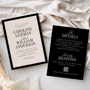 Elegant Black Double-Sided Wedding  Invitation