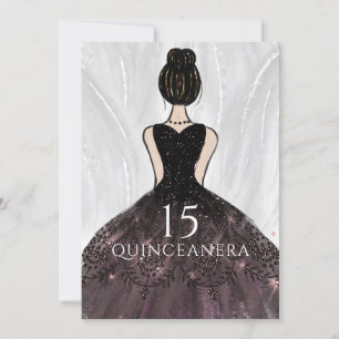 Elegant Black Dress Gown Quinceanera Party Invitation