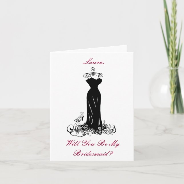 Elegant Black Dress & Heels- Bridesmaid Card (Front)