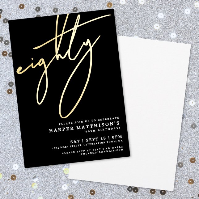 Elegant Black Eighty 80th Birthday Gold Foil Invitation (Elegant Black Eighty 80th Birthday Gold Foil Invitation)