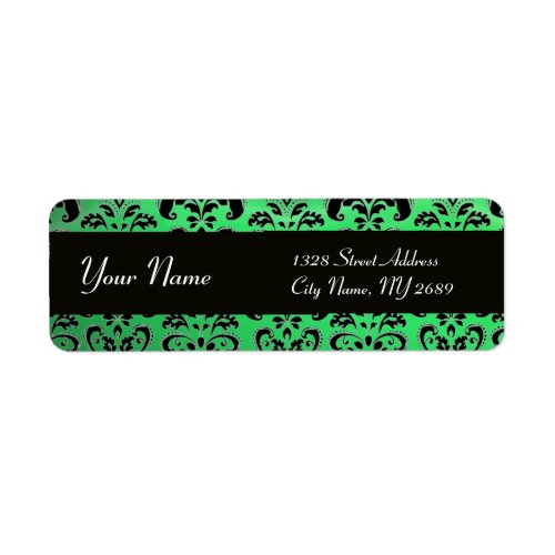 ELEGANT BLACK  EMERALD GREEN  DAMASK LABEL