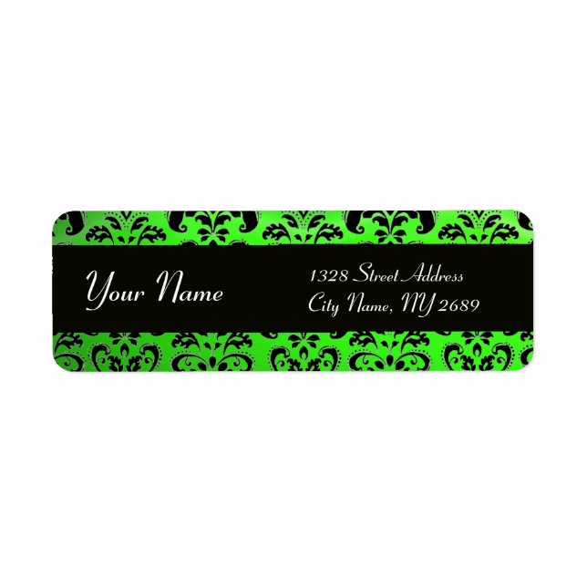 ELEGANT BLACK  EMERALD GREEN  DAMASK LABEL (Front)