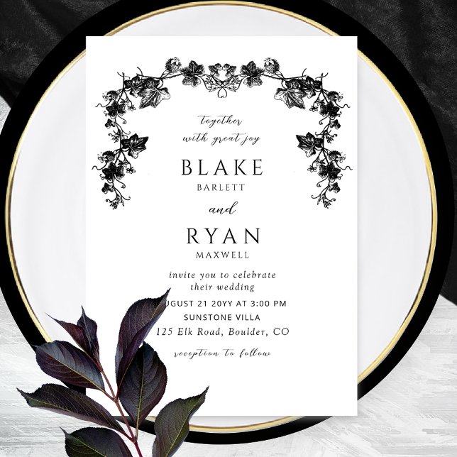 Elegant Black Enchanting Garland Wedding  Invitation (Creator Uploaded)