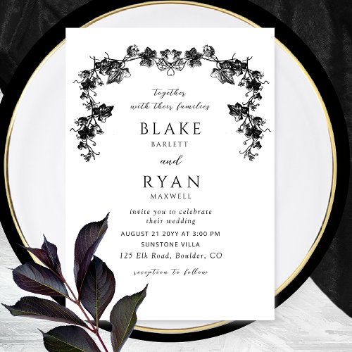 Elegant Black Enchanting Garland Wedding  Invitation