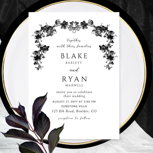 Elegant Black Enchanting Garland Wedding  Invitation (Creator Uploaded)