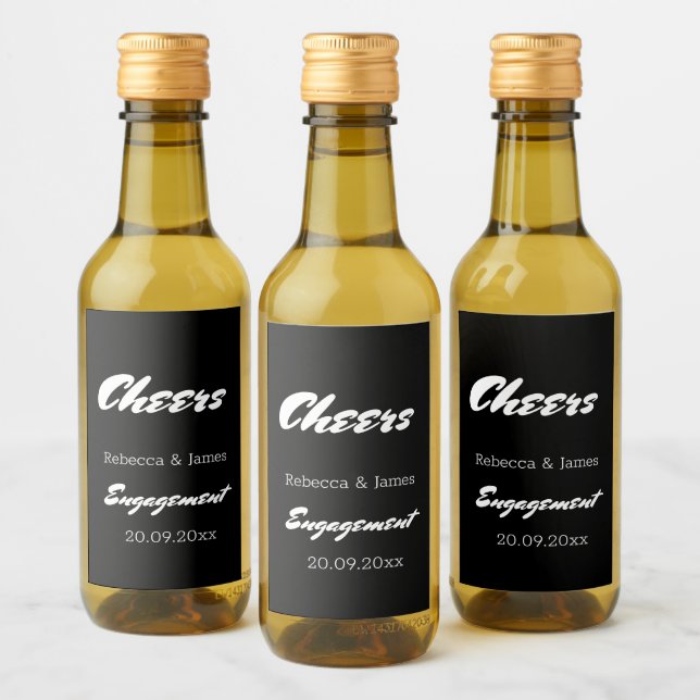 Elegant Black Engagement Wedding Favors Mini  Wine Label (Bottles)