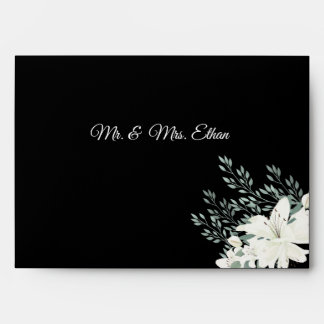Elegant Black Envelope with White Lily 