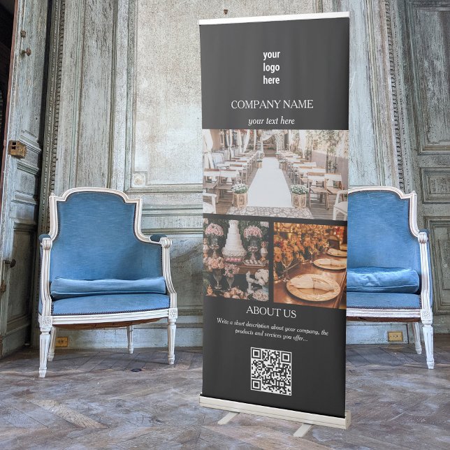 Elegant Black Event Planning Business 3 Photos  Retractable Banner (Elegant Black Event Planning Business 3 Photos Retractable Banner)