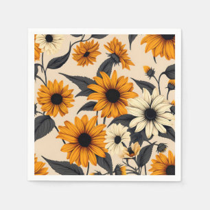 Elegant Black-Eyed Susans On Brown Napkins