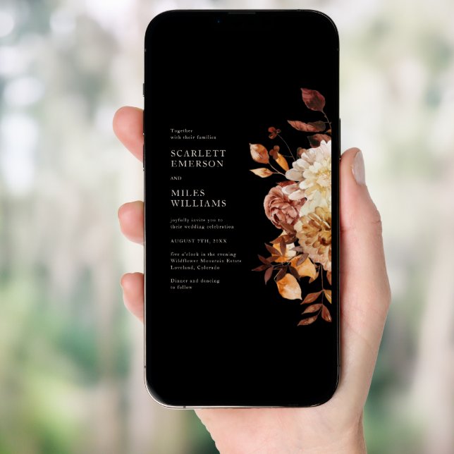 Elegant Black Fall All In One Wedding Invitation (Front Digital)