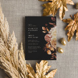 Elegant Black Fall All In One Wedding Invitation<br><div class="desc">Elegant Black Fall All In One Wedding Invitation. This elegant wedding invitation features hand-painted watercolor burnt orange and terracotta leaves, cream and beige dahlias, and beautiful rust-colored roses on a black background. The back of the includes text for adding your wedding details. Find matching items in the Black Autumn Romance...</div>