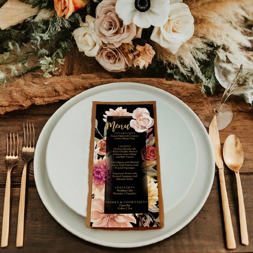 Elegant Black Fall Floral Terracotta Boho Wedding  Menu