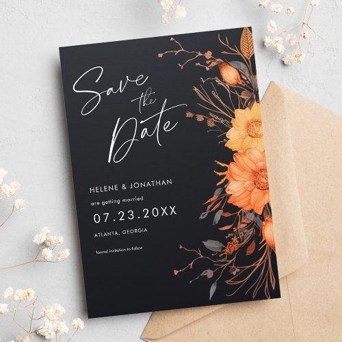 Elegant Black Fall Floral Watercolor Wedding Save The Date