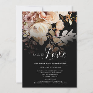 Elegant Black Fall In Love Floral Bridal Shower Invitation
