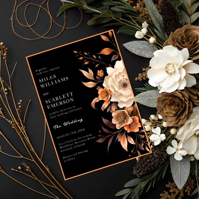 Elegant Black Fall Monogram All In One Wedding Invitation (Creator Uploaded)