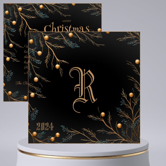 Elegant Black Family Monogram Christmas Card  (Creator Uploaded)