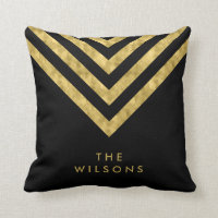 Elegant Black Family Name Chevron Pattern Throw Pillow