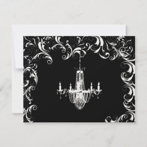 Elegant Black Fancy Swirl Chandelier Wedding RSVP Card