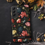 Elegant Black Fantasy Floral Personalized Samsung Galaxy S22  Case<br><div class="desc">Rich and colorful floral pattern featuring fantasy red,  pink and white blooms and green foliage on black background. Includes customizable blank element for your personal name or monogram.</div>