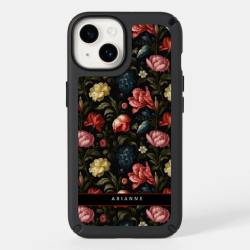 Elegant Black Fantasy Floral Personalized Speck iPhone 14 Case