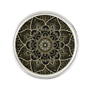 Elegant Black & Faux Diamonds Glitter Floral Manda Pin