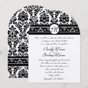 Elegant Black Faux Engraved Floral Damask Wedding Invitation