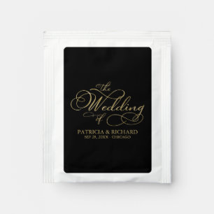 Elegant Black Faux Foil Gold Calligraphy Wedding Tea Bag Drink Mix