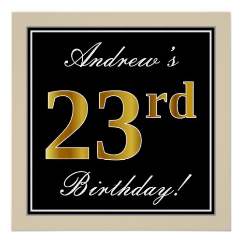 Elegant Black Faux Gold 23rd Birthday  Name Poster