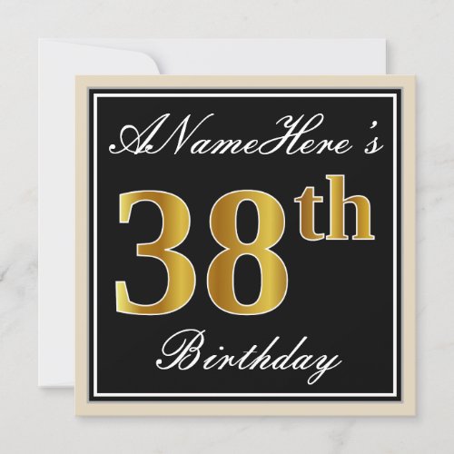 Elegant Black Faux Gold 38th Birthday  Name Invitation