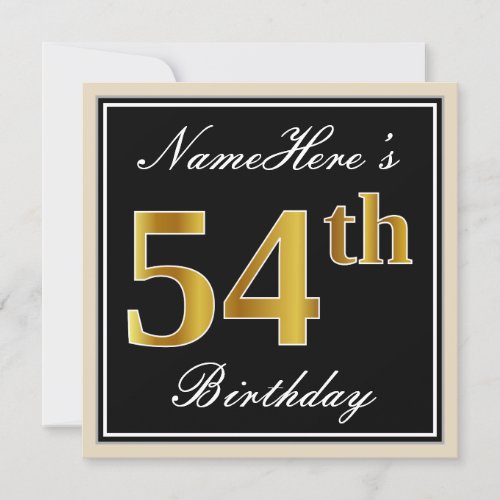 Elegant Black Faux Gold 54th Birthday  Name Invitation