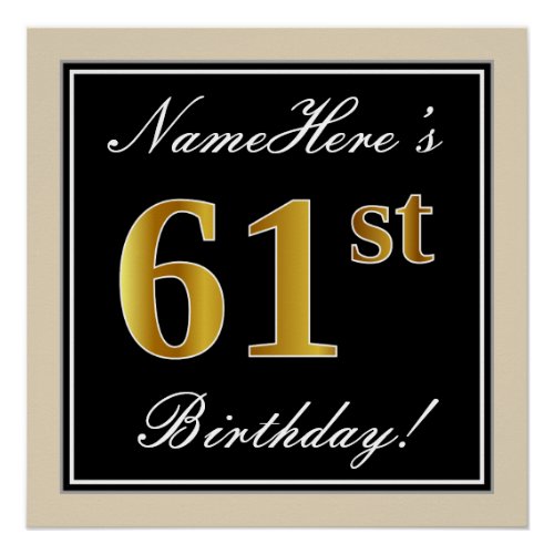 Elegant Black Faux Gold 61st Birthday  Name Poster