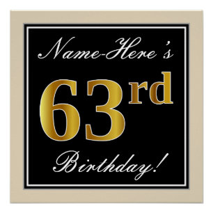 Elegant, Black, Faux Gold 63rd Birthday + Name Poster