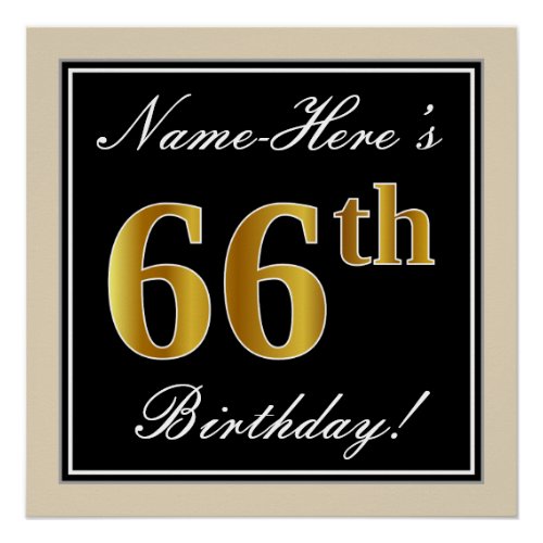 Elegant Black Faux Gold 66th Birthday  Name Poster