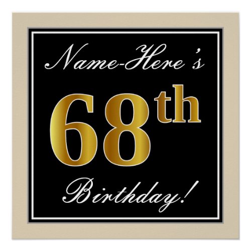 Elegant Black Faux Gold 68th Birthday  Name Poster