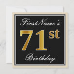 [ Thumbnail: Elegant, Black, Faux Gold 71st Birthday + Name Invitation ]
