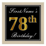 [ Thumbnail: Elegant, Black, Faux Gold 78th Birthday + Name Poster ]