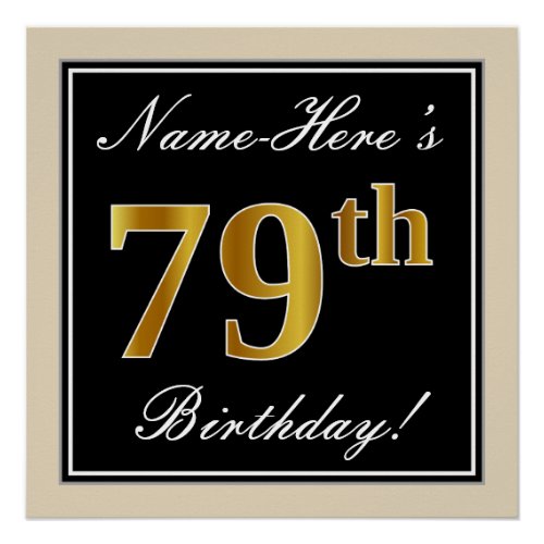 Elegant Black Faux Gold 79th Birthday  Name Poster